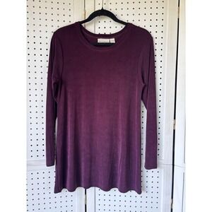 Chico's Private Edition Burgundy Long SLV Slinky Top Blouse Women's 1 (US MED)